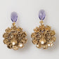 Dolce & Gabbana Purple Floral Crystal Pearl Drop Clip-On Statement Earrings