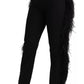 Dolce & Gabbana Black Feather Straight High Waist Pants