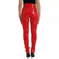 Dolce & Gabbana Red High Waist Skinny Trouser Shiny Pants