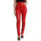 Dolce & Gabbana Red High Waist Skinny Trouser Shiny Pants