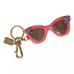 Dolce & Gabbana Red Leather Crystal Sunglasses Gold Metal Keyring Keychain