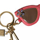 Dolce & Gabbana Red Leather Crystal Sunglasses Gold Metal Keyring Keychain