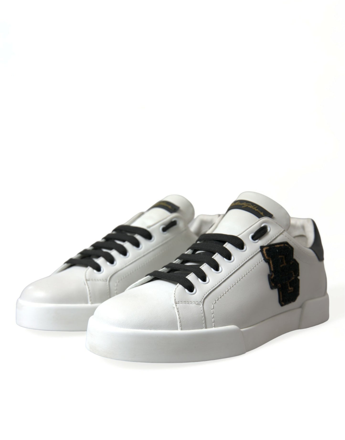 Dolce & Gabbana White Black Portofino Patch Men Sneakers Shoes