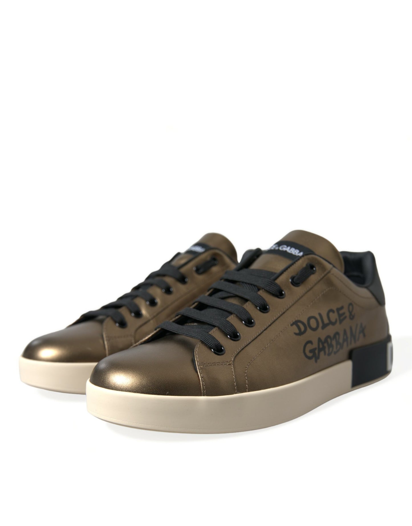 Dolce & Gabbana Bronze Leather Portofino Logo Men Sneakers Shoes