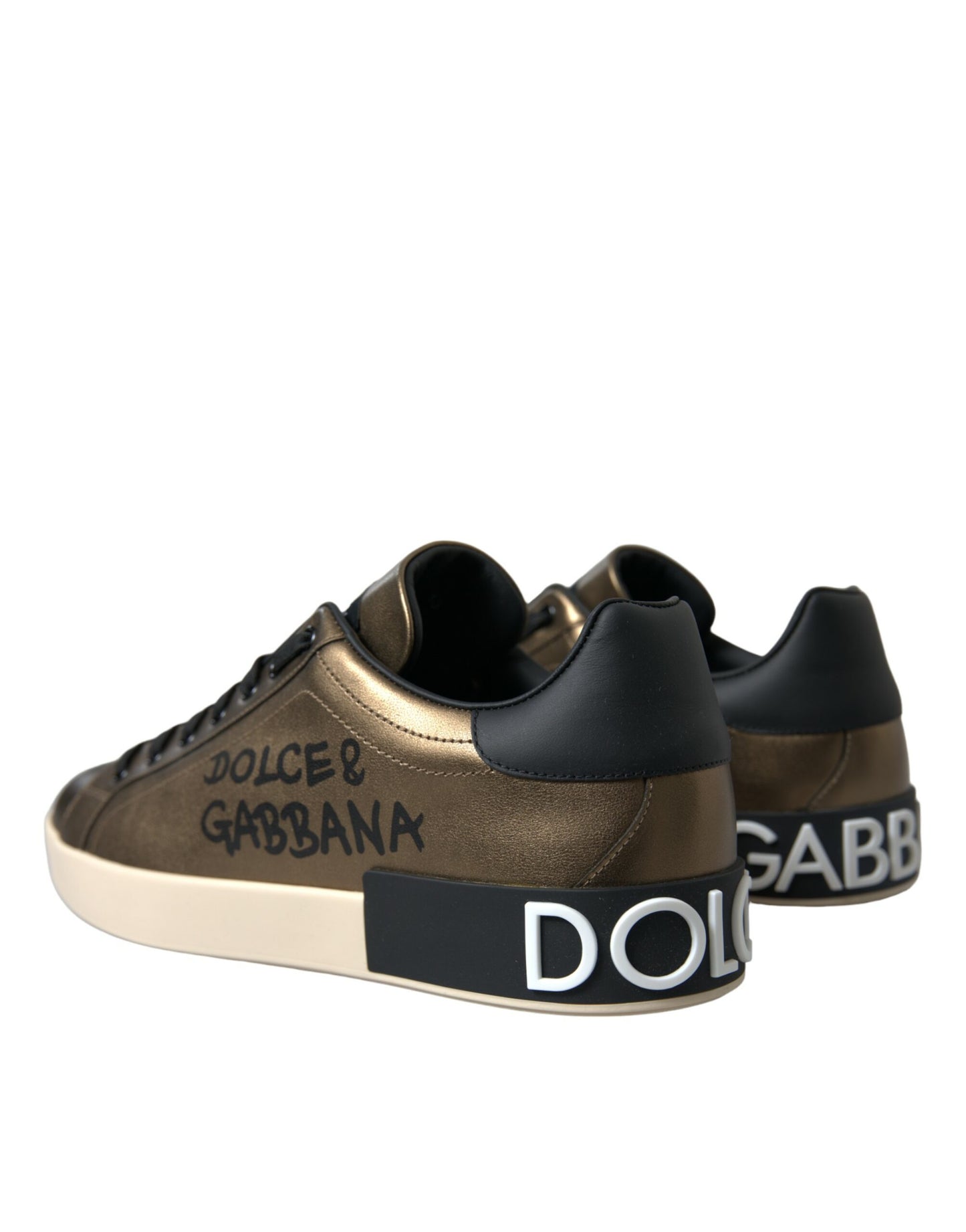 Dolce & Gabbana Bronze Leather Portofino Logo Men Sneakers Shoes