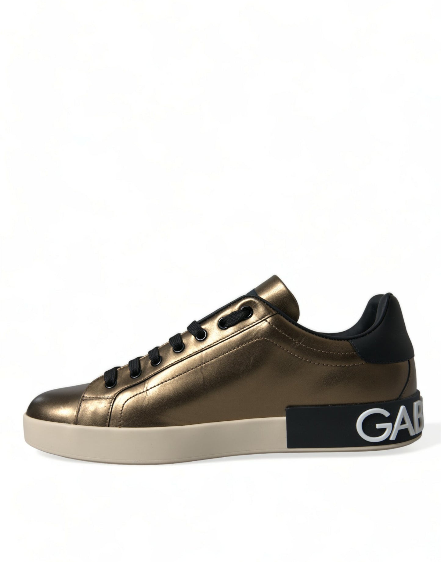 Dolce & Gabbana Bronze Leather Portofino Logo Men Sneakers Shoes