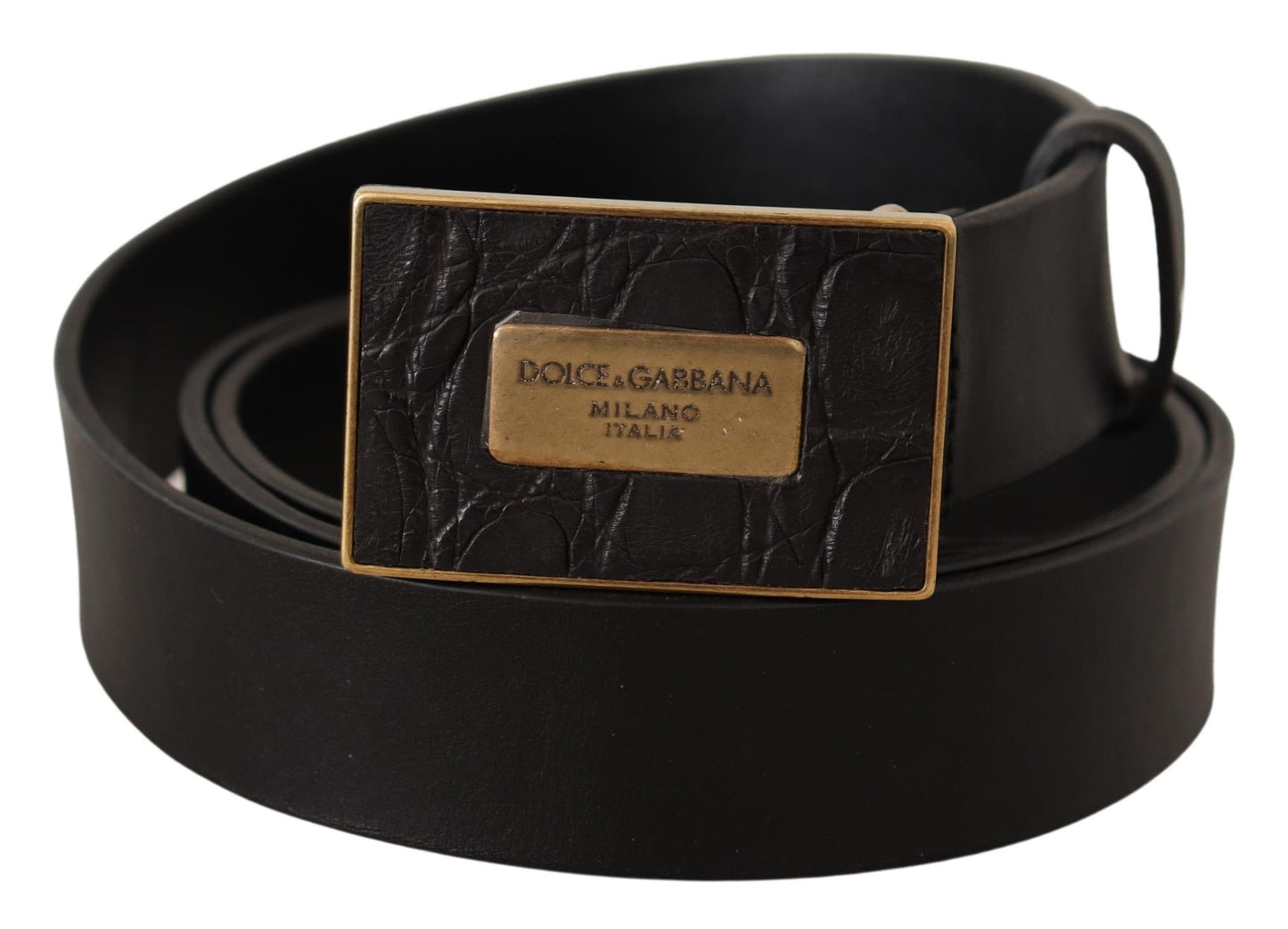 Dolce & Gabbana Black Leather Square Buckle Cintura Belt