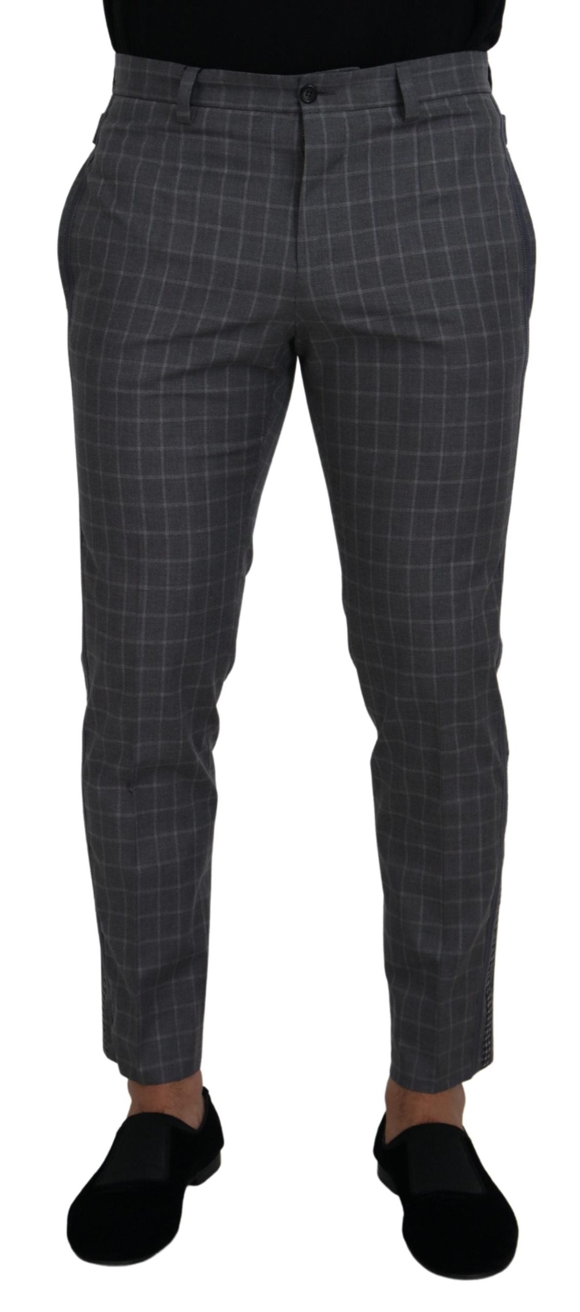 Dolce & Gabbana Grey Cotton Checkered Chino Pants