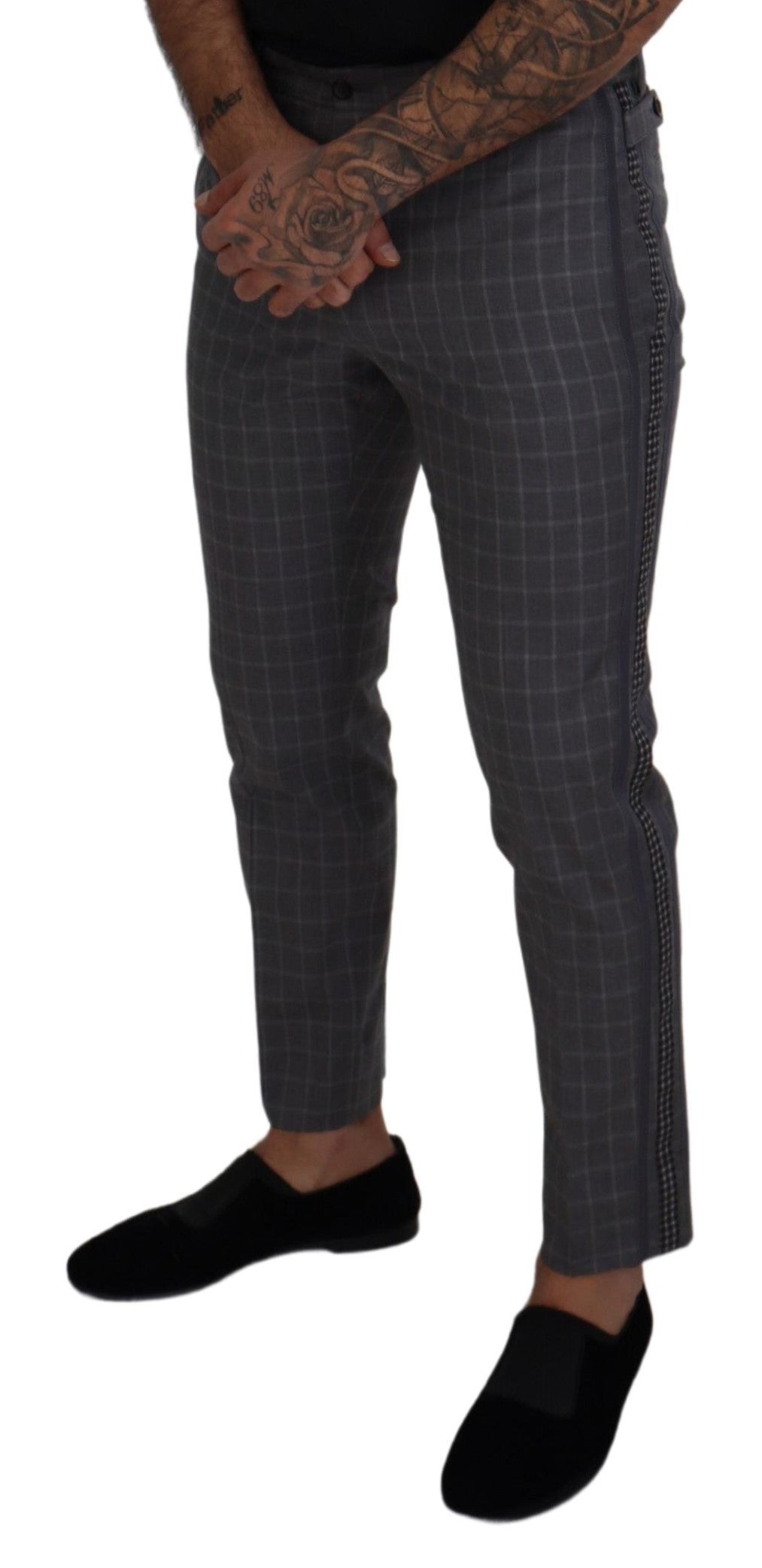 Dolce & Gabbana Grey Cotton Checkered Chino Pants